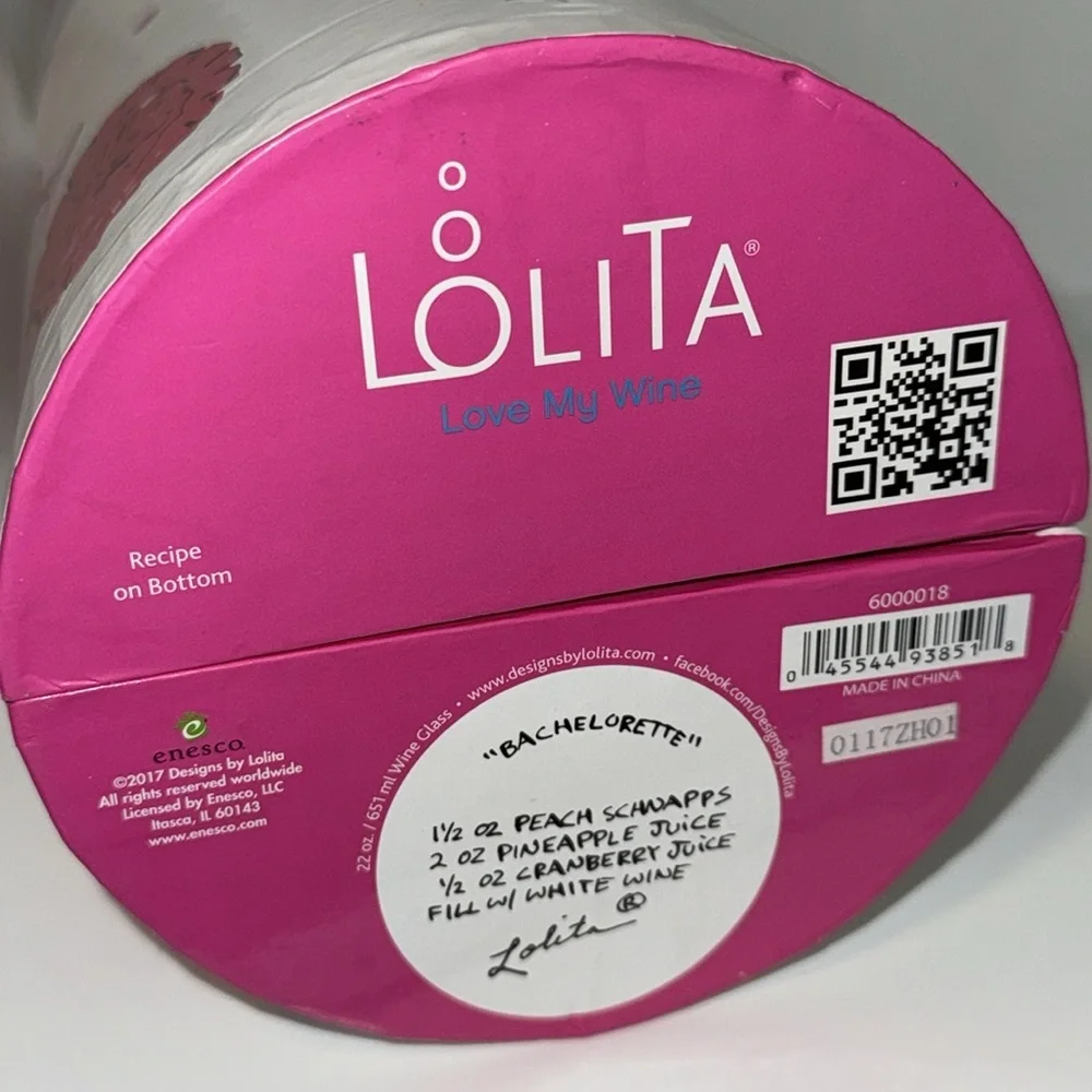 Lolita Bachelorette Hand Painted Bejeweled Bling Wine Glass w Gift Box New